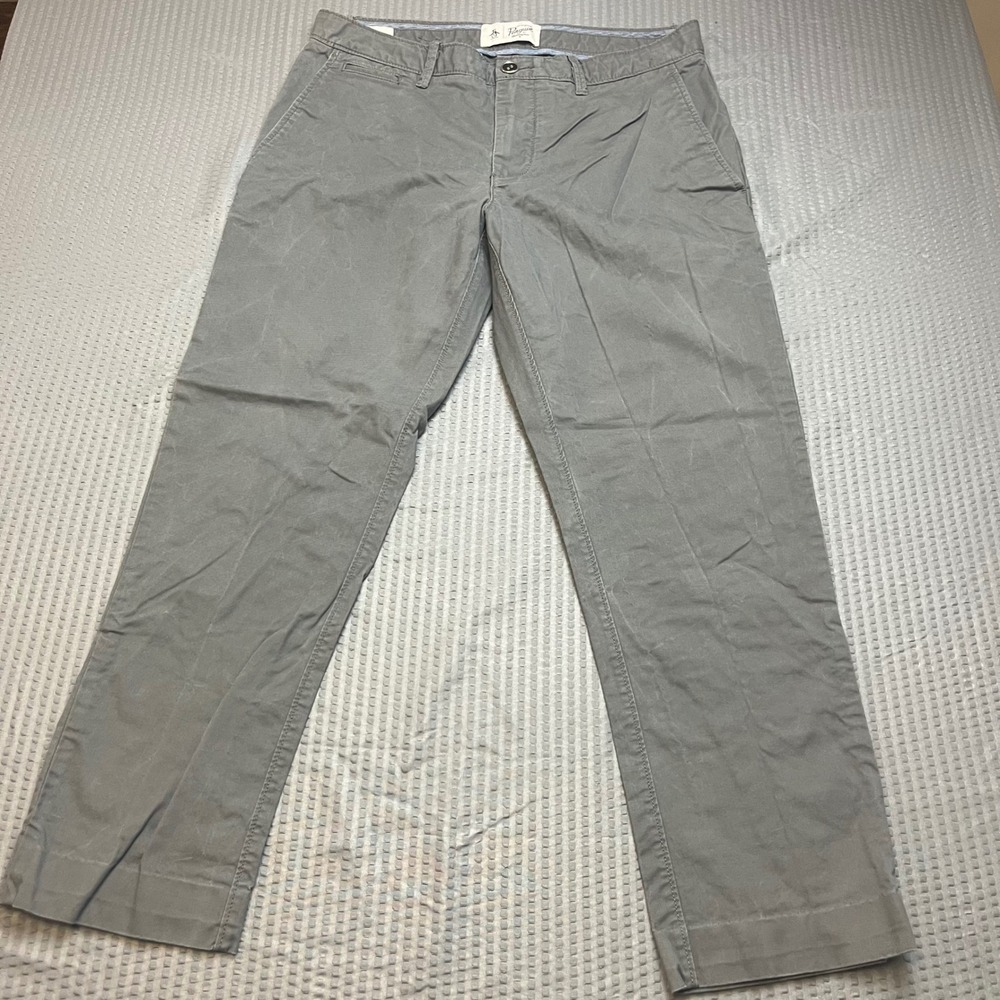 Original Penguin Mens Slim Fit Chino Pants Gray Size 31x30 Built Strength Casual